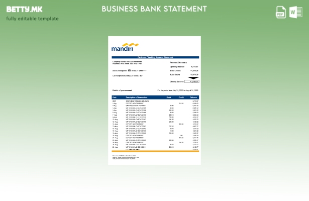 модерен стил Извештај за претпријатие за сметка на Mandiri Шаблон Word и PDF